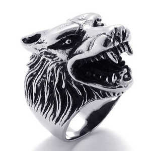 Anillo de motociclista con cabeza de lobo de acero inoxidable plateado para hombre, vendedor estadounidense, anillos finos, tamaño 7-15 SR57 - Product Image 2