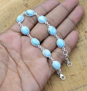 Bracelet réglable en argent sterling 925 avec pierre précieuse naturelle Larimar bleue, forme ovale, fait à la main, cadeau pour femme - Product Image 6