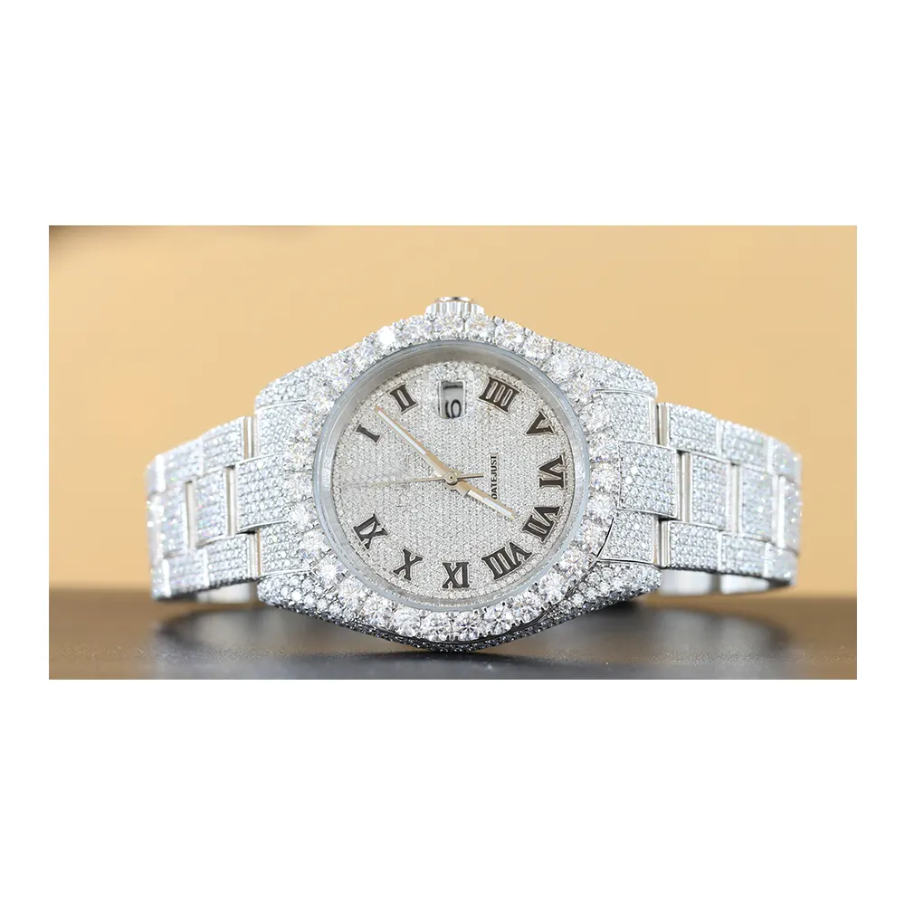 Reloj de cuarzo con diamantes de última colección Iced Out VVS Clarity Moissanite, reloj de acero inoxidable con diamantes de India