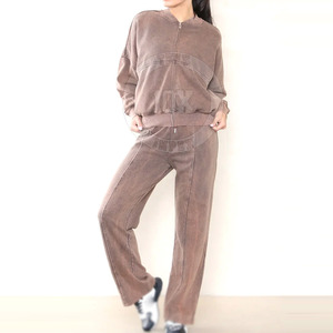 Survêtements délavés à l'acide sur mesure pour femmes survêtement délavés à l'acide coupe confortable à prix d'usine pour femmes en polaire douce - Product Image 2