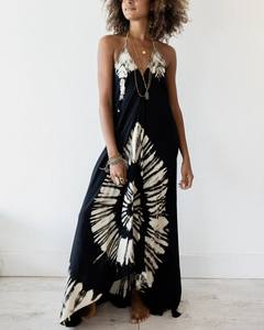 Robe de plage estivale en rayonne tie-dye pour femmes, robe maxi spaghetti de créateur, sans manches, pour les vacances et la plage - Product Image 1