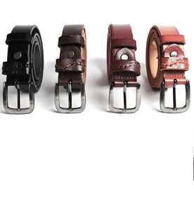 Ceinture en cuir véritable pour homme, couleur unie, boucle à ardillon, style décontracté, ceinture en cuir de vache avec boucle rectangulaire en acier, design durable - Product Image 1