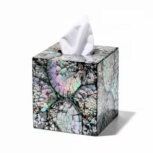 High Quality <b>Black</b> Mother of Pearl Napkin Box Tissue Holder for <b>Table</b> Top Decorative Napkin Box Tissue Holder - Product Image 4