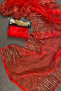 Designer Affordable Price Heavy Soft Cotton Silk with Beautiful Sequence Work Embroidery Saree Latest Design at Affordable Price - Product Image 2