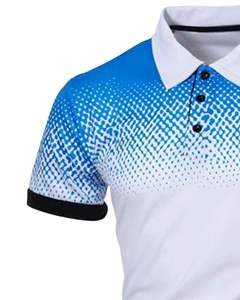 Camiseta Polo Personalizada para Hombre, Estampado Degradado Blanco y Azul, Manga Corta, Camiseta de Golf Transpirable de Secado Rápido, Ropa Casual, OEM Personalizado - Product Image 3
