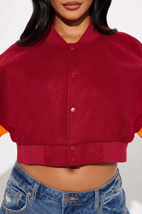 Women Varsity Bomber Cropped Jacket Leather Sleeves Custom Embroidery Logo Baseball Letterman Jackets Factory Wholesale Supplier - Product Image 4