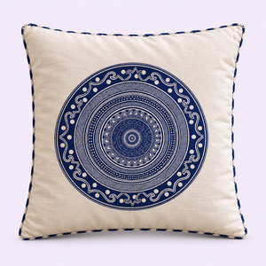 Bohemian Mandala Design Square Cushion Cover with <b>Leaves</b> and Geometric Pattern - Product Image 1