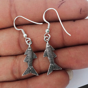 925 Sterling <b>Silver</b> Fish Drop <b>Earrings</b> Handmade <b>Wedding</b> Jewelry Without Stone Custom Made for Engagement Occasions Wholesale - Product Image 1
