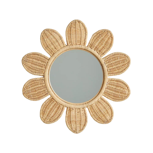 Espejo de pared de ratán tejido llamativo, montado en ratán, con forma de flor, bohemio, para decoración de dormitorio - Product Image 1