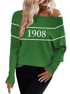 เสื้อสเวตเตอร์ผู้หญิงทรงหลวมไหล่เฉียงแบบอสมมาตร  แฟชั่นอเนกประสงค์ แขนยาว  พร้อมโลโก้แบบกำหนดเองได้ - Product Image 1