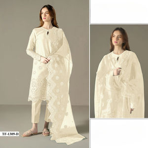 ชุดเดรสผ้าฝ้ายแท้กึ่งพิมพ์ลายด้านล่างพร้อมแผ่นปะปักพิเศษสำหรับงานปาร์ตี้ปากีสถานสำหรับผู้ใหญ่ - Product Image 5