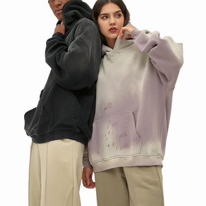 Sun Faded Winter <b>Applique</b> Custom 100% Cotton Polyester Fleece Half Zip Lantern Sleeve Breathable Pullover Acid-washed Hoodie - Product Image 1