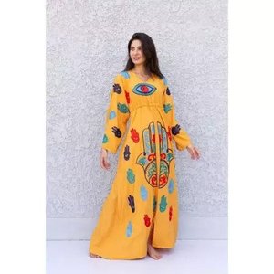 New Women's Long Sleeves Cotton Maxi Dress Embroidered <b>Party</b> Wear With <b>Sweet</b> Style Floor-Length Weaved Dress for Girls - Product Image 1