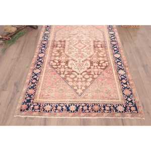 Alfombra Vintage de 4.2x6.7 pies, Alfombra Turca, Alfombra de Retazos Azul y Marrón - Product Image 5