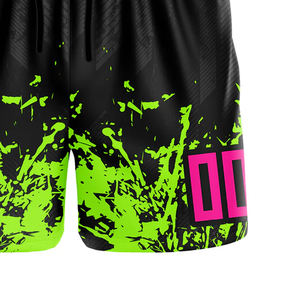 Neon <b>Green</b> and Black Splash Print <b>Shorts</b> for <b>Men</b> Trendy Sportswear with Elastic Waist and Drawstring for Gym and Street Style - Product Image 3