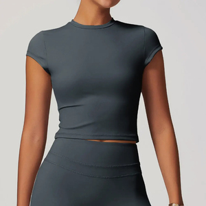 Camisetas deportivas de manga corta para Yoga para mujer, para Fitness, gimnasio, correr, ropa de entrenamiento activa - Product Image 4