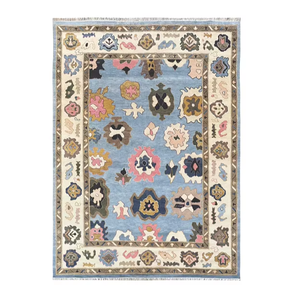 Alfombra de Lana Anudada a Mano Oushak Azul Claro Premium en Varios Tamaños para Sala de Estar, Estilo Antiguo, Decoración Interior Moderna - Product Image 1