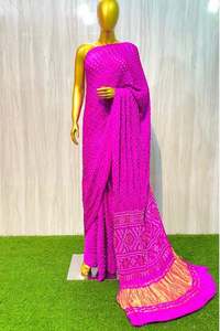 Sari Bandhani de Primera Calidad Hecho a Mano, Sari de Seda Bandhani Hecho a Mano para Novias, Precio de Oferta por Exportador - Product Image 2