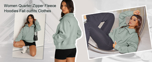 Sudadera con capucha corta para mujer, azul claro liso, manga larga, de algodón tejido, para otoño, con cremallera frontal, estilo oversize - Product Image 6