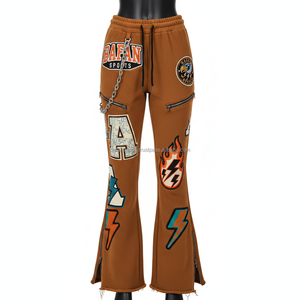 Pantalones Acampanados para Mujer, de Alta Calidad, 280 GSM, Tejido de Poliéster y Elastano Texturizado, Color Marrón, con Paneles Múltiples y Logotipo Personalizado - Product Image 1