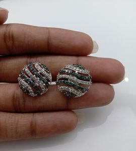 Pendientes de Diamantes Naturales Redondos Azules y Blancos de 1.52 Ct en Plata 925 para Mujer - Regalo de Aniversario, Boda, Compromiso - Product Image 6