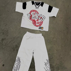 Sudadera de manga corta cuadrada extragrande para hombre, chándal, camiseta, pantalones, conjunto de dos piezas de algodón, conjunto de chándal para hombre - Product Image 1