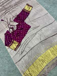 ผ้าไหมกัจจีแท้สำหรับผู้หญิง รุ่นใหม่ล่าสุด พร้อมพู่ห้อยแบบ Lagdi Patta ลาย Jari Chex Pallu ผ้าซารีเนื้อหนัก ดีไซน์ทันสมัย ผลิตในอินเดีย - Product Image 2