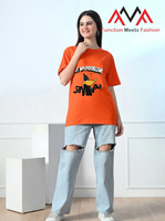 Nouveau T-shirt tricoté pour femme, imprimé (motif graphique), écologique, respirant, durable, anti-rétrécissement, 65% Coton + 35% Spandex, coupe classique, Orange