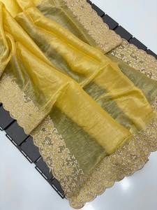 Hermoso Sari de Seda Georgette de Diseñador, Elástico, con Bordado de Lentejuelas, para Bodas y Fiestas, Estilo Pakistaní - Product Image 2