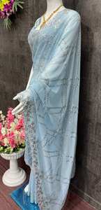 ÚLTIMOS SAREES DE GEORGETTE DE SEDA DE DISEÑO PARA FIESTAS Y OCASIONES ESPECIALES CON LENTEJUELAS Y TRABAJO LISO PARA MUJER - Product Image 5