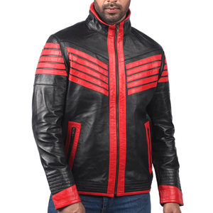 Veste de moto d'hiver coupe-vent en cuir véritable vintage unisexe - Product Image 1