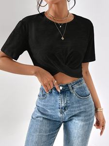 Camiseta Corta Elegante para Mujer al por Mayor, Top Casual de Manga Corta para Verano, Moda Urbana de Algodón Suave, Ajuste Delgado - Product Image 5