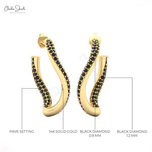 Produits les plus vendus 2025 boucles d'oreilles faites à la main en or 14 carats naturel 1.2mm diamant noir courbe torsadée distributeurs en gros - Product Image 4