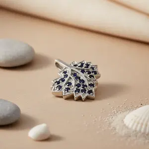 Pendentif en argent 925 avec saphir bleu en forme de feuille pour femmes, collier plaqué rhodium or rose avec zircon diamant pour fête ou fiançailles - Product Image 2