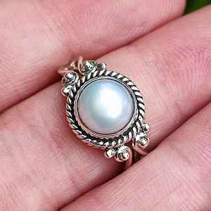 925 Sterling <b>Silver</b> Pearl <b>Ring</b> Handmade Boho Jewelry with Freshwater Pearl June Birthstone Gift for Women <b>Statement</b> Promise <b>Ring</b> - Product Image 4
