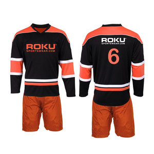 Uniforme de hockey sobre hielo de poliéster de alta calidad, conjunto diseñado a medida hecho en fábrica para equipos OEM con impresión para ropa deportiva a bajo precio - Product Image 1