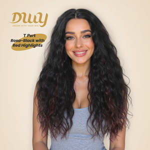 Perruque synthétique sans colle Rosa C-DWY T Part, cheveux longs bouclés latins, avec dentelle transparente sur le devant - Product Image 1