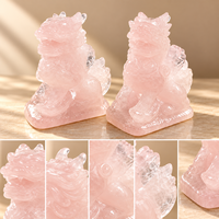 Figurine Qilin en Quartz Rose, Bête Gardienne en Cristal Sculptée, Décoration d'Intérieur, Pierre de Guérison, Cadeau de Collection