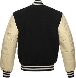 Mezcla de lana genuina verde para hombre y mangas de cuero Chaqueta universitaria ligera Letterman Rib Knitting Bomber - Product Image 6