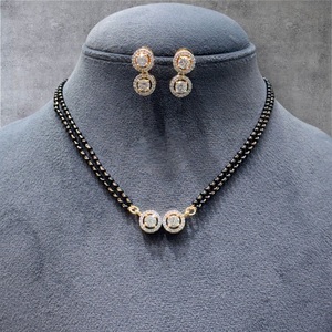 Modern Look Mangalsutra <b>Necklace</b> <b>Set</b> With CZ Stones Design Stylish <b>Set</b> With Earrings For Daily Wear And <b>Wedding</b> Wear For Women - Product Image 1