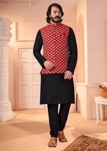 Superbe qualité indienne hommes ethnique mode droite soie Kurta pyjama veste Maruti mode mariage fête porter produit d'exportation - Product Image 5