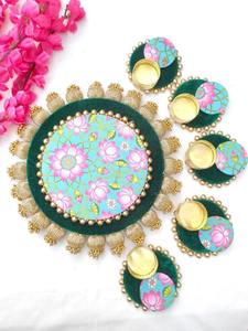 Lot de 6 bougies chauffe-plat décoratives en bois avec plaque Rangoli Décoration de mariage Temple Décoration d'entrée de maison de Noël - Product Image 2