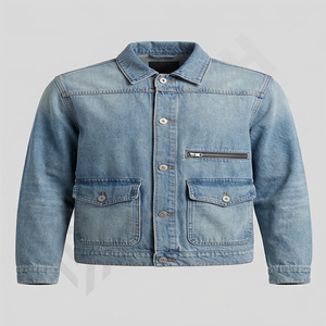 เสื้อแจ็คเก็ตยีนส์ผ้าผสมสีกรมท่าสำหรับผู้ชาย ติดกระดุมด้านหน้า มีซิปกระเป๋าอก กระเป๋าข้างสองข้าง สไตล์ลำลอง น้ำหนักเบา - Product Image 1