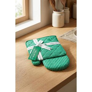 Be-28454-Gr Ensemble de cuisine 100% coton rayé vert 17*30 cm-20*20 cm (gants et protège-plat) - VERT - Product Image 2