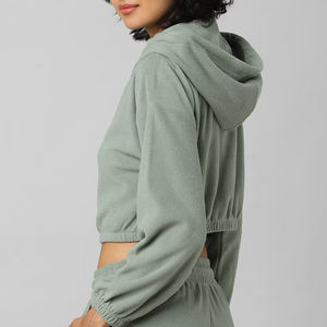 Chaqueta deportiva de manga larga con estampado bordado para mujer, OEM diseño personalizado, Sudadera corta con cremallera completa, sudadera deportiva de talla grande, transpirable y lavada - Product Image 3