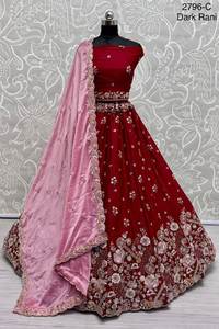 ชุดแต่งงาน lehenga choli กับดอกไม้และเย็บปักถักร้อยดอกแดนดิไลออน - Product Image 3