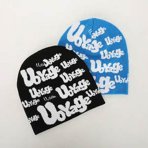 Parche de cuero personalizado de invierno de alta calidad 100% algodón cálido Skullies gorro de punto gorro para hombres y mujeres - Product Image 5