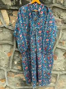 Maxi vestido de algodón orgánico hecho a mano estampado de hojas marrones sueltas fiesta India natural ropa de resort étnico Vestido largo de playa de verano - Product Image 6