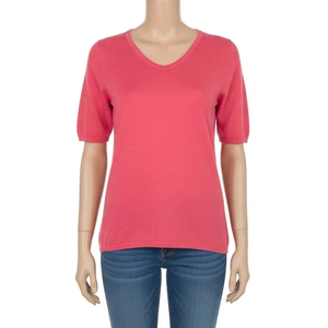 T-shirts pour femmes en tricot léger, col rond, tissu extensible doux, respirant, vêtements décontractés, confortables pour un usage quotidien, hauts tendance, vente en gros - Product Image 6