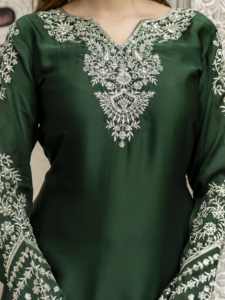 Trendmalls ชุด G311-DarkGreen ผ้าซาตินปักลายสำหรับผู้หญิง - Product Image 3